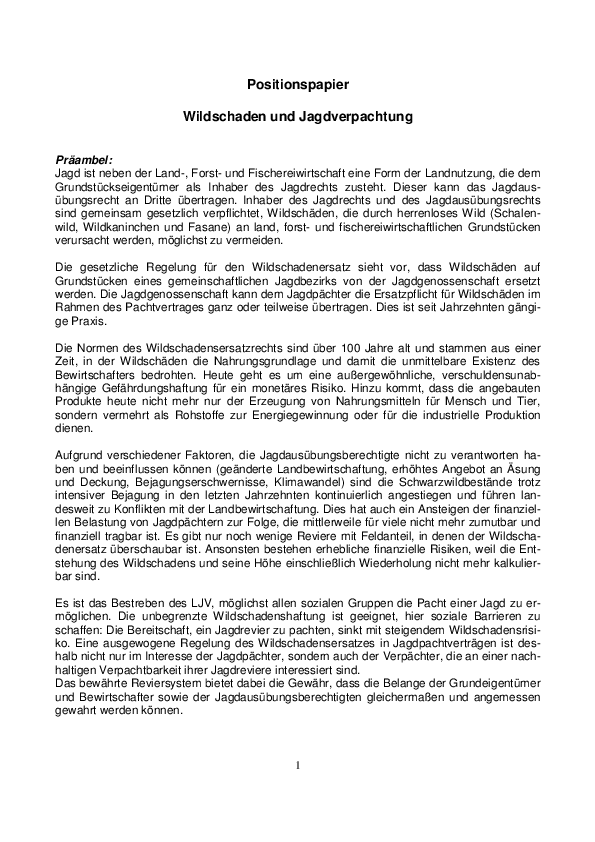 Positionspapier Wildschaden und Jagdverpachtung pdf-preview