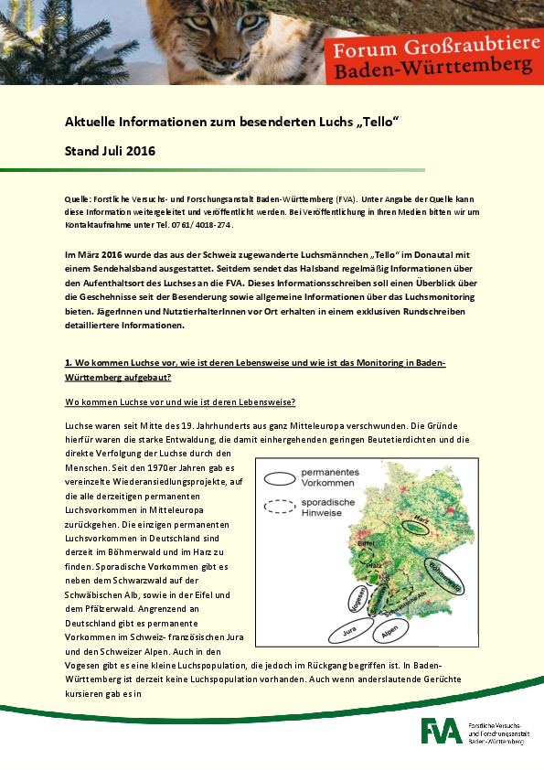 Newsletter zu Luchsen in Baden-Württemberg pdf-preview
