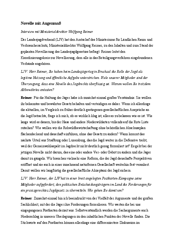 Interview MD Wolfgang Reimer zur Novelle des Jagdgesetzes pdf-preview