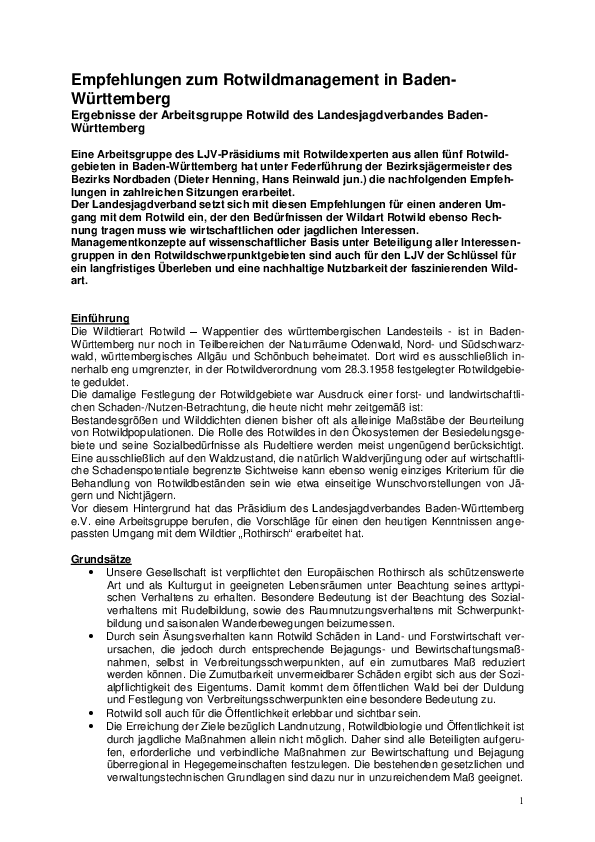Forderungen und Empfehlungen des LJV zum Rotwildmanagement in Baden-Württemberg pdf-preview